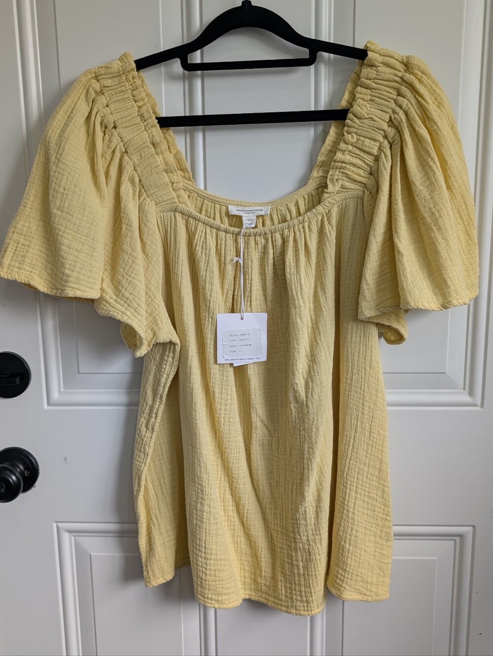 Beach Lunch Lounge  Smocked Square Neck Boho  Top Large Celadine  100% cotton